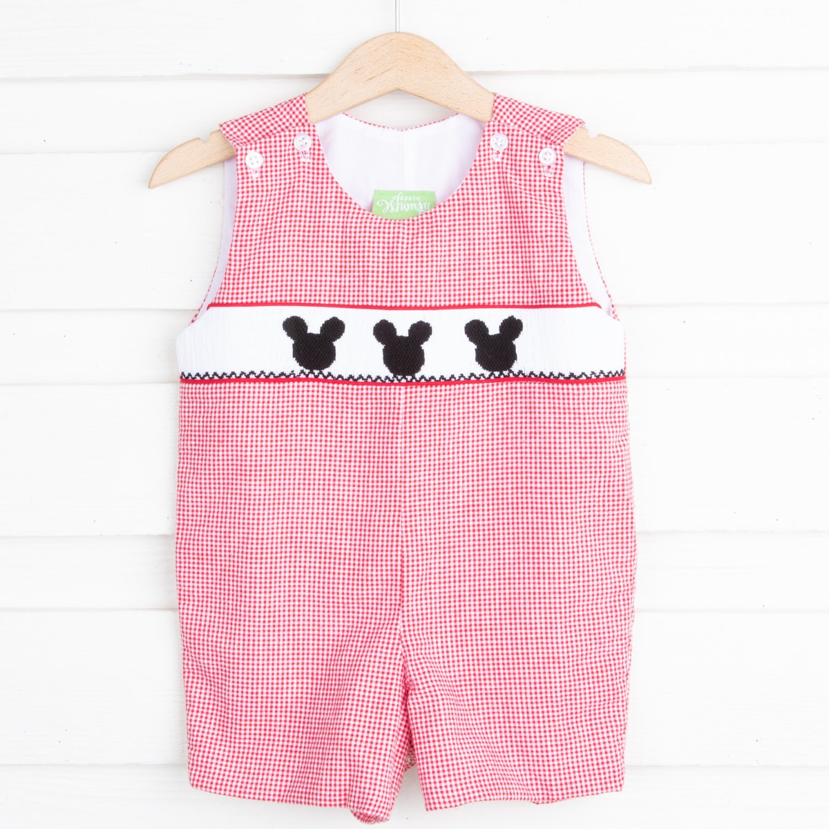 Mouse Ears Smocked Jon Jon Red Gingham Seersucker