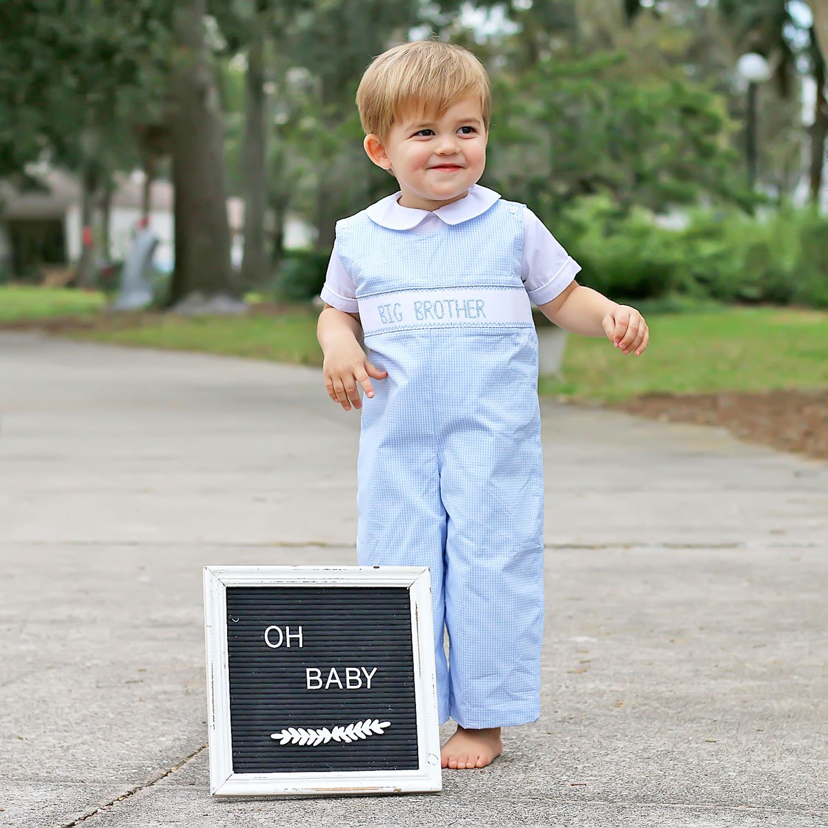 Big Brother Smocked Longall Light Blue Gingham