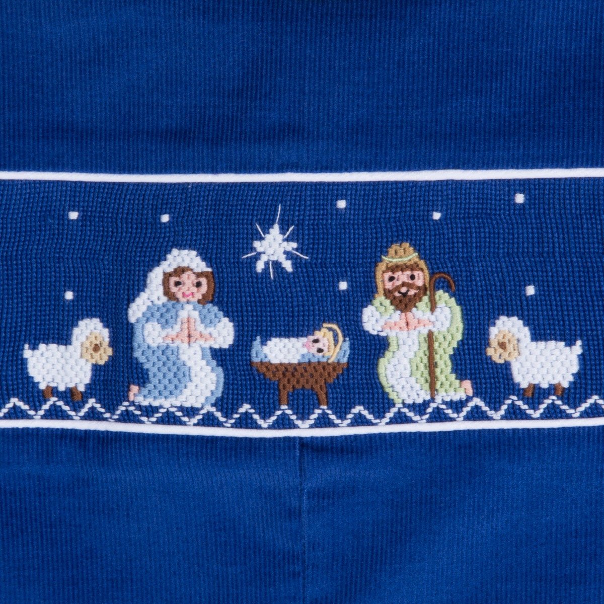 Nativity Smocked Longall Royal Blue Corduroy