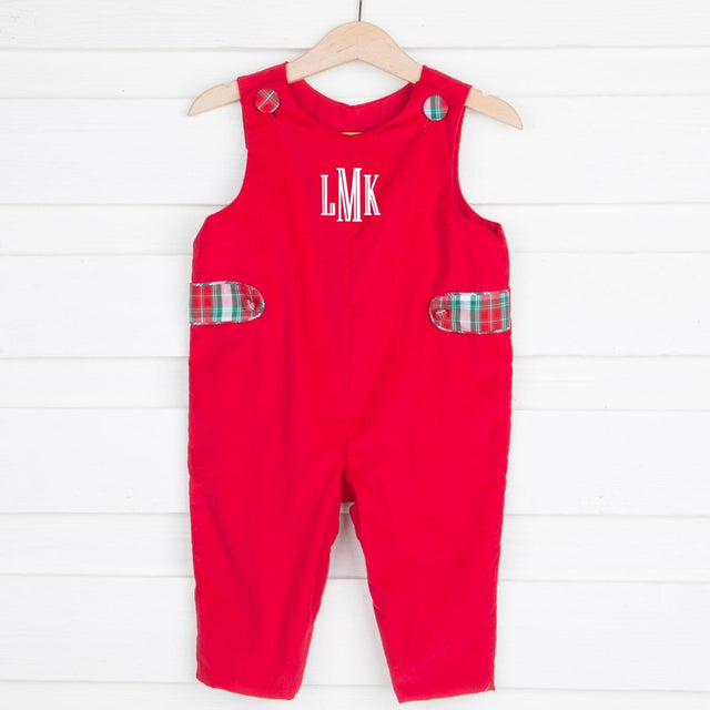 Red Corduroy Longall with Plaid Tabs