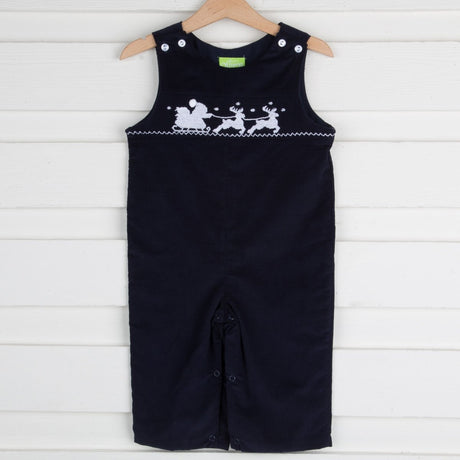Santa Sleigh Smocked Longall Navy Corduroy