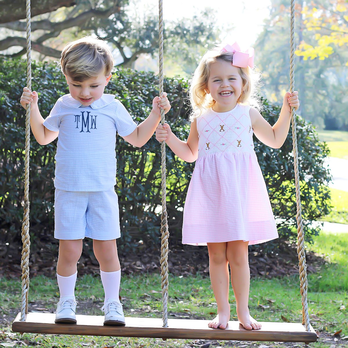 Boys Collared Short Set Blue Gingham Seersucker