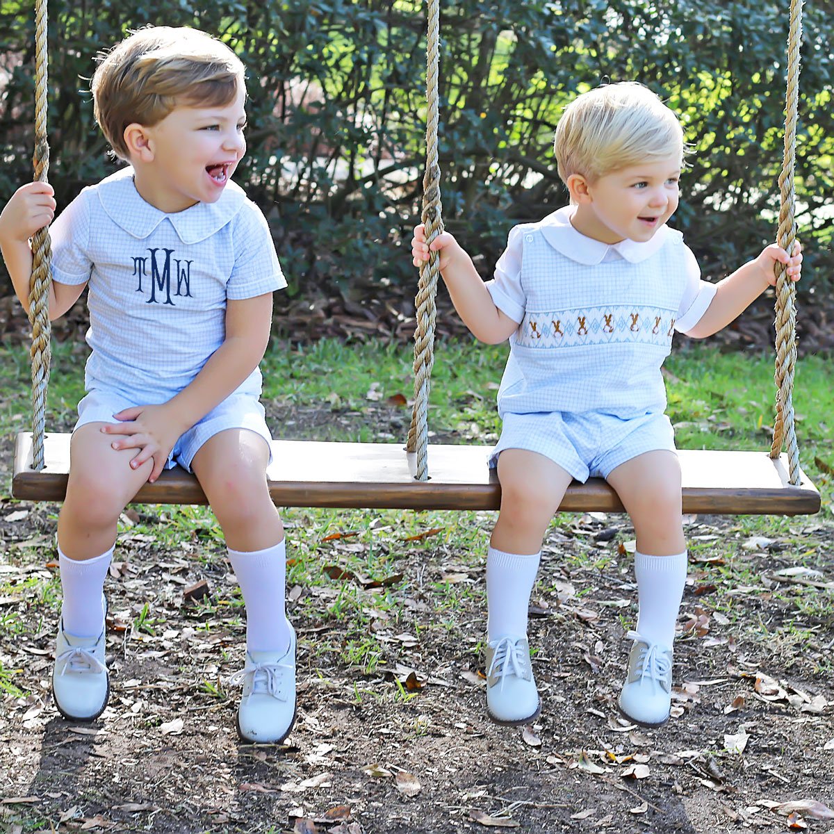 Boys Collared Short Set Blue Gingham Seersucker