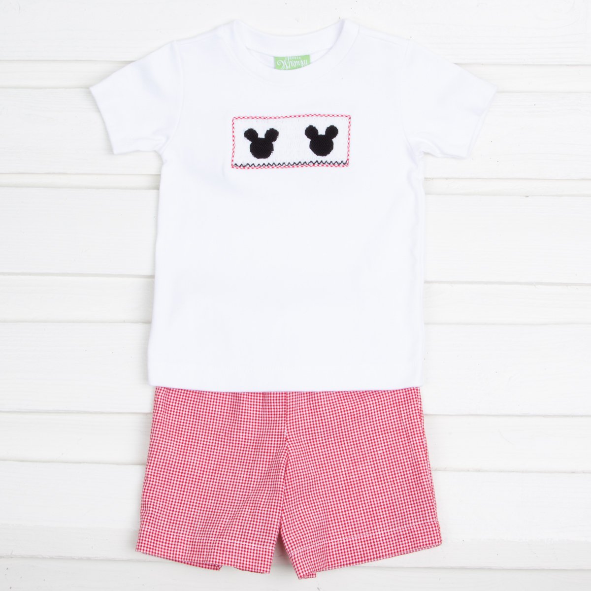Mouse Ears Smocked Short Set Red Gingham Seersucker