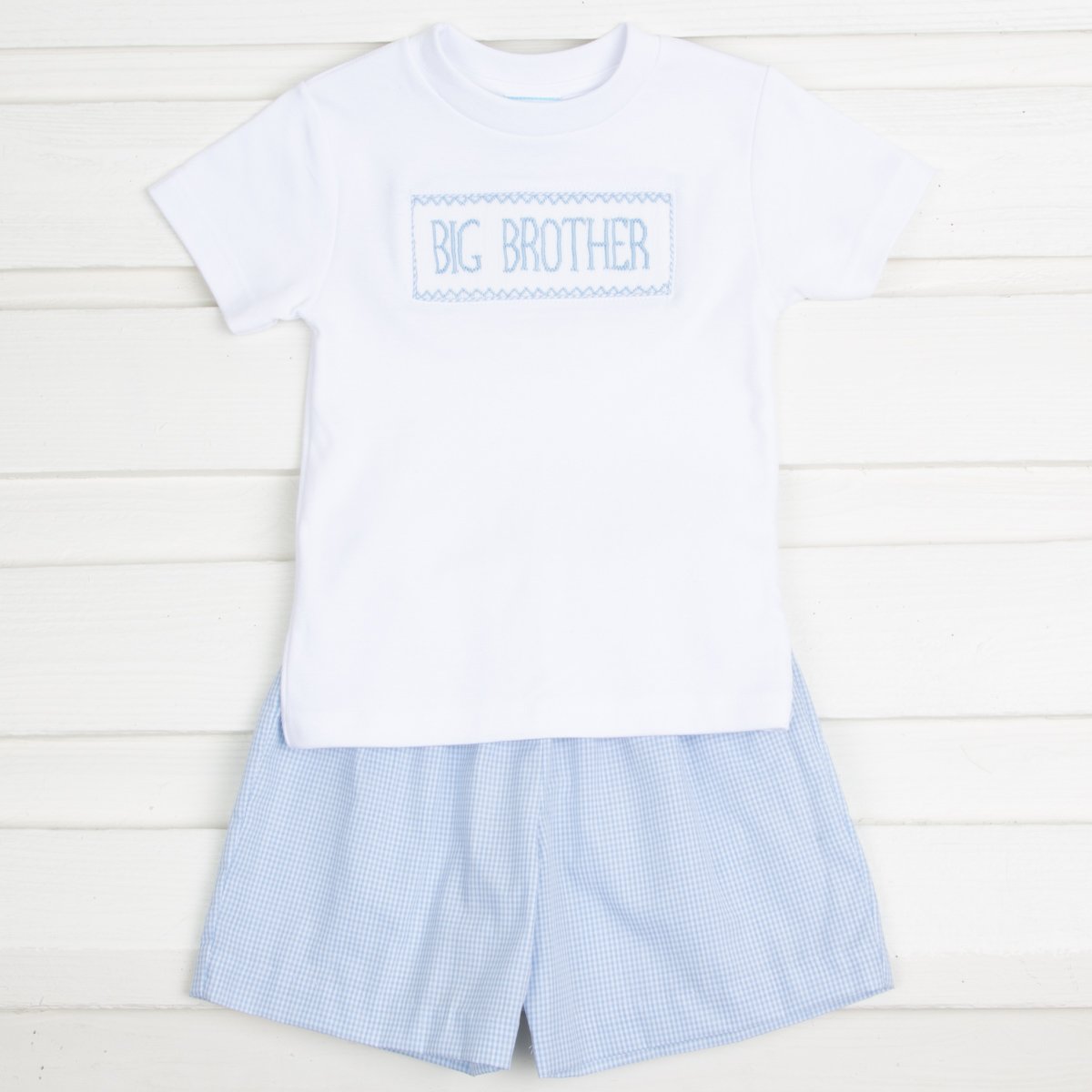 Smocked Big Brother Short Set Light Blue Gingham