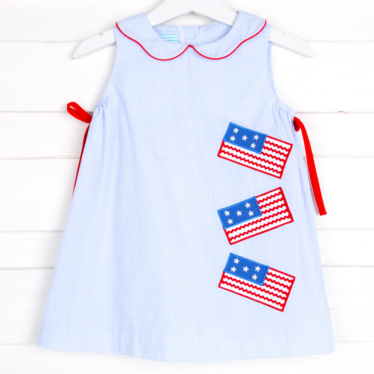 Flag Applique Blue Gingham Dress