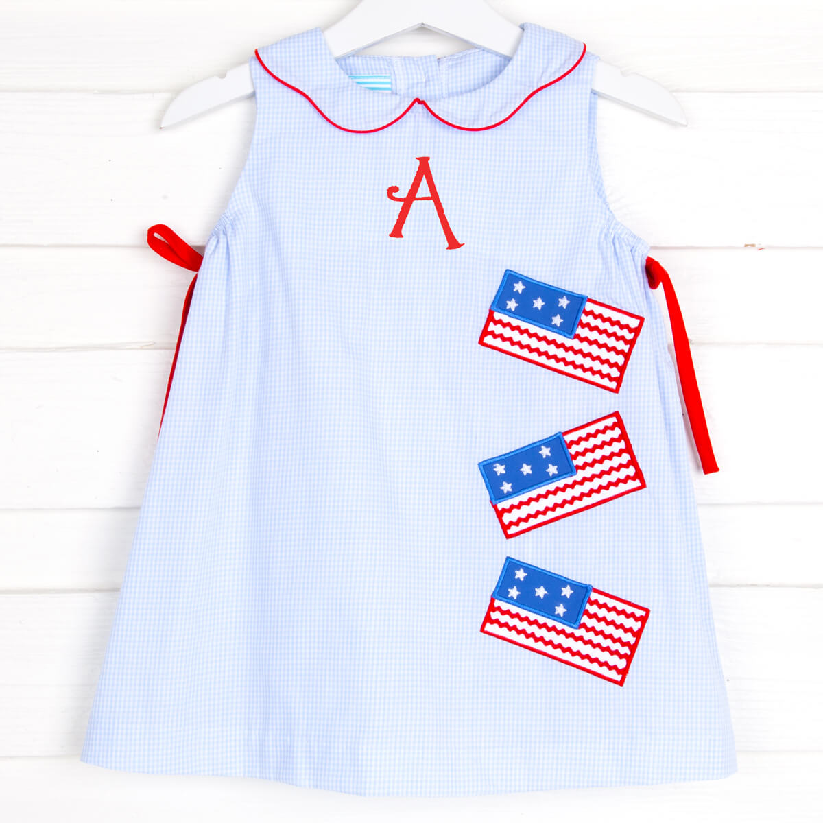 Flag Applique Blue Gingham Dress