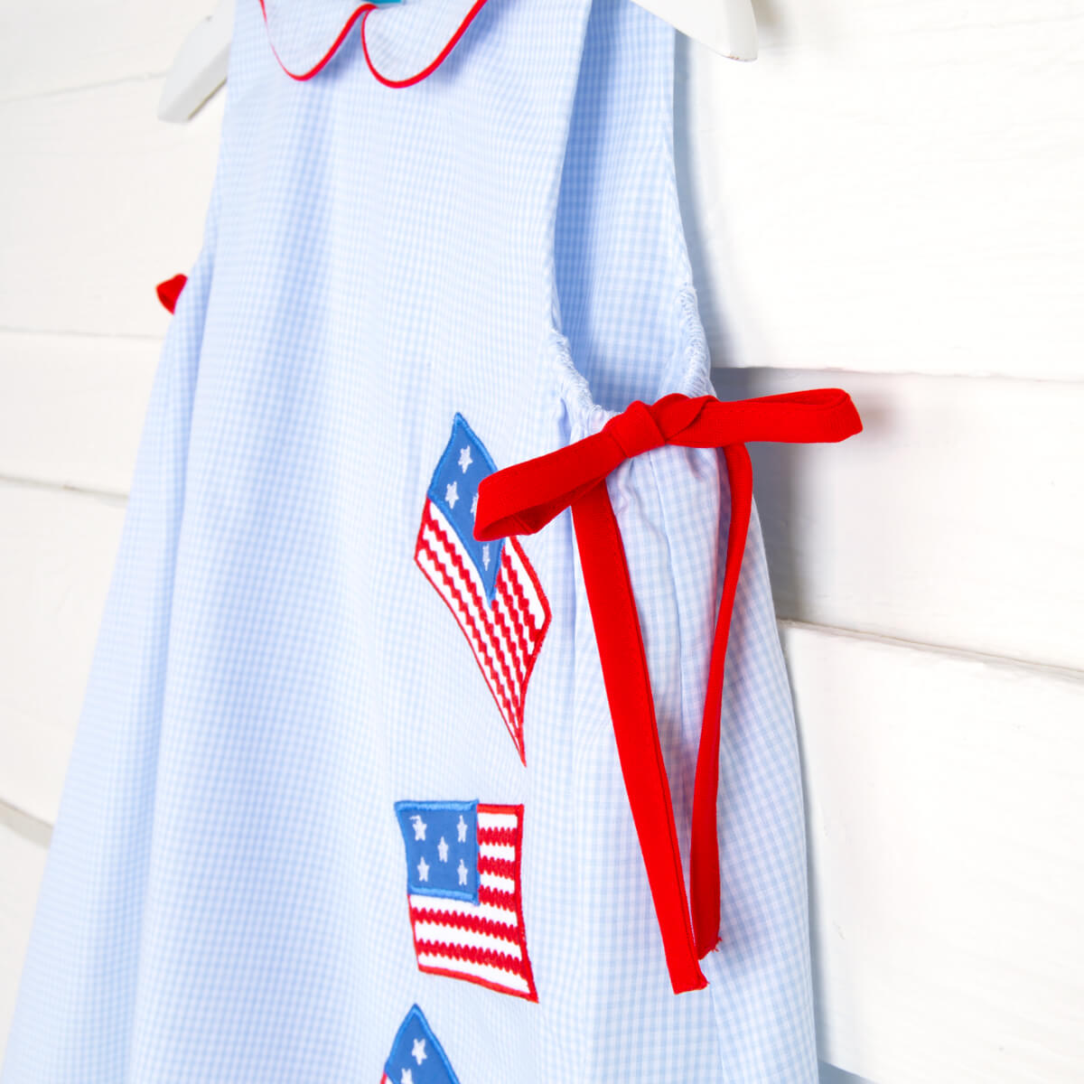 Flag Applique Blue Gingham Dress