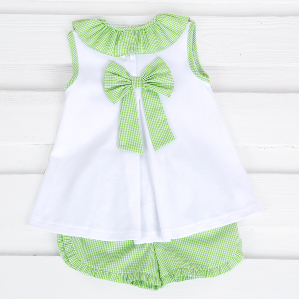 Mermaid Smocked Lime Green Check Short Set