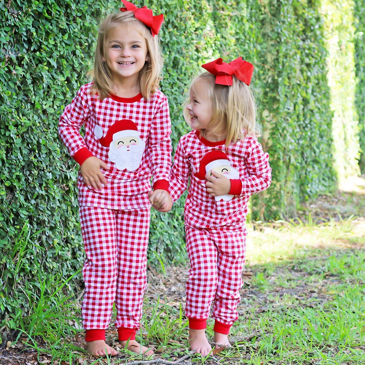 Happy Santa Red Gingham Pajamas