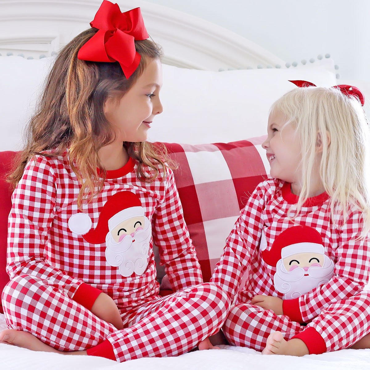 Happy Santa Red Gingham Pajamas