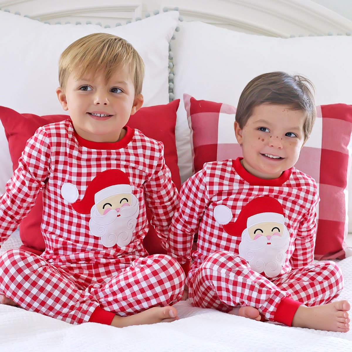 Happy Santa Red Gingham Pajamas