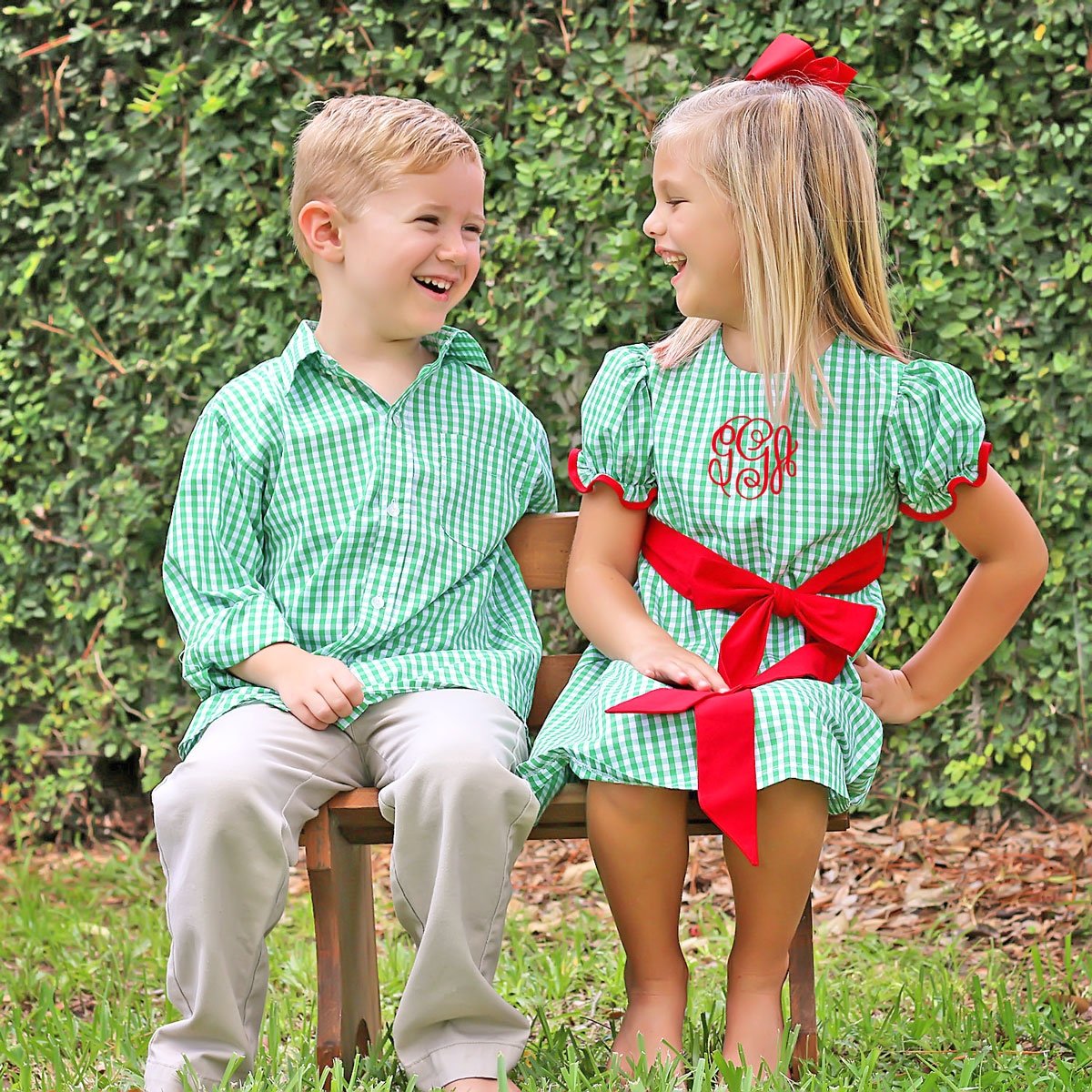 Santa Express Green Check Sash Dress