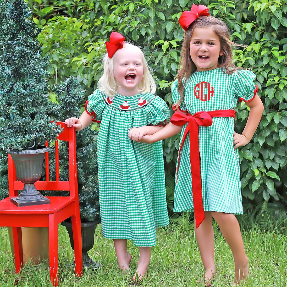 Santa Express Green Check Sash Dress