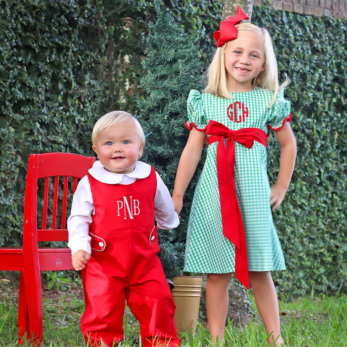 Santa Express Green Check Sash Dress