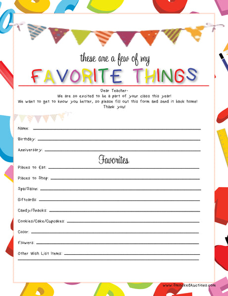 TEACHER'S FAVORITE THINGS PRINTABLE!