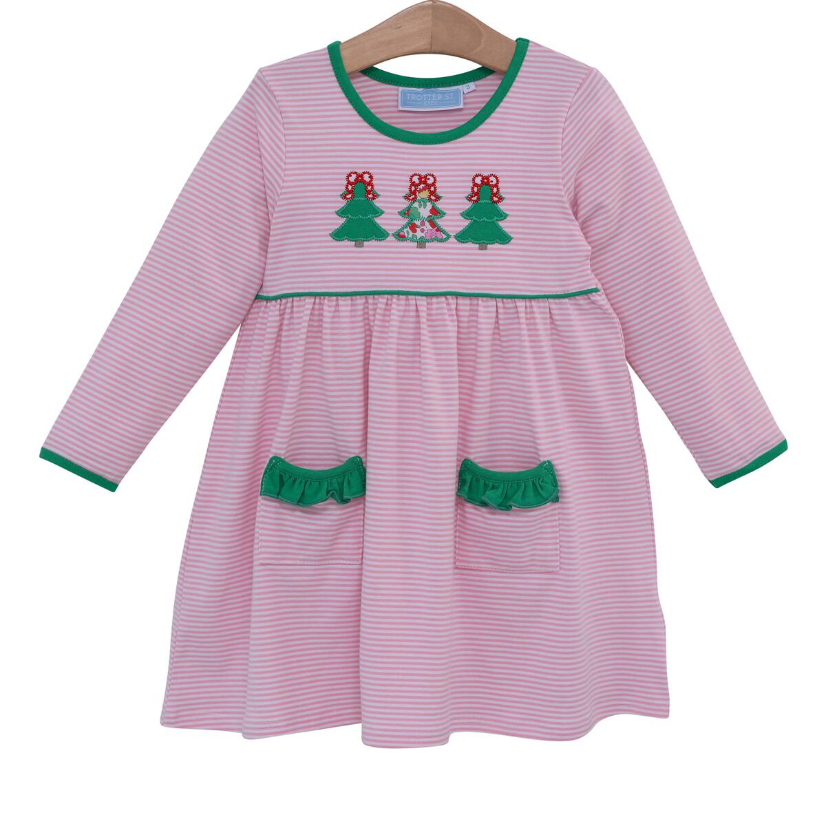 Christmas Tree Pink Stripe Knit Dress Christmas Tree Pink Stripe Knit Dress