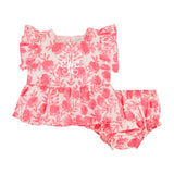 Pink Block Print Floral Pinafore Set