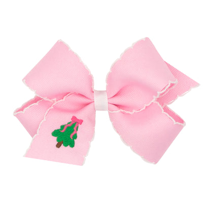 Christmas Tree Embroidered Pink Moonstitch Bow