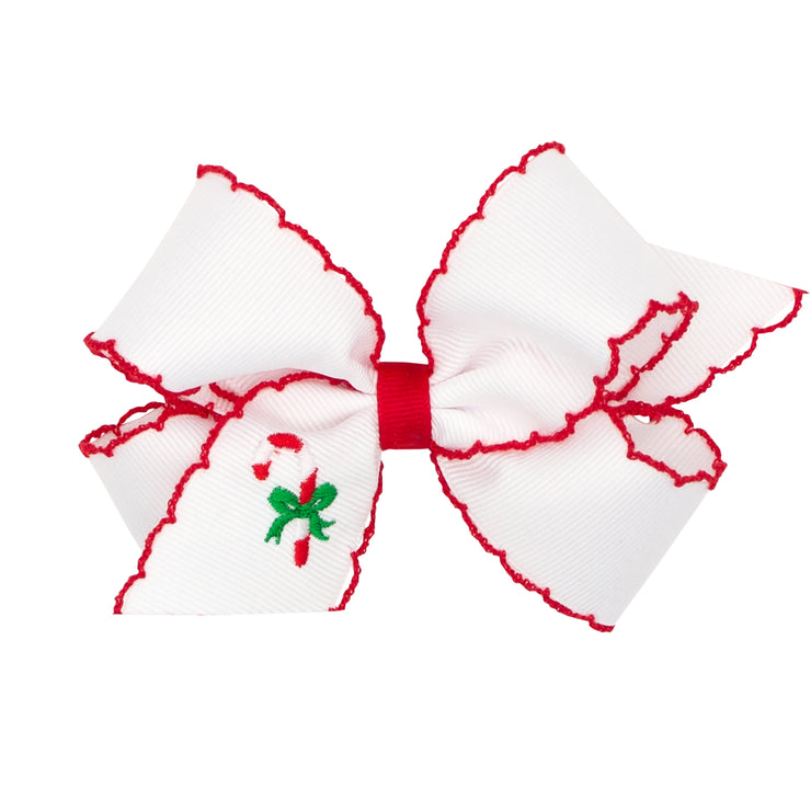 Candy Cane Embroidered Moonstitch Bow