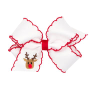 Reindeer Embroidered White Moonstitch Bow