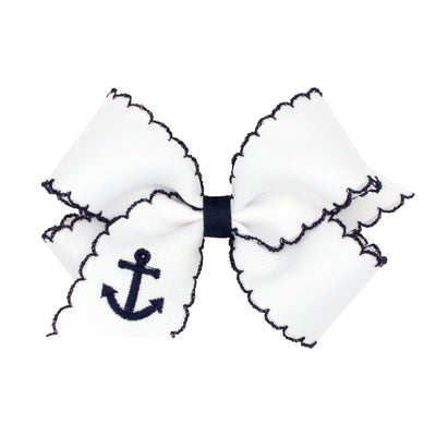 Nautical Anchor Embroidered Moonstitch Bow
