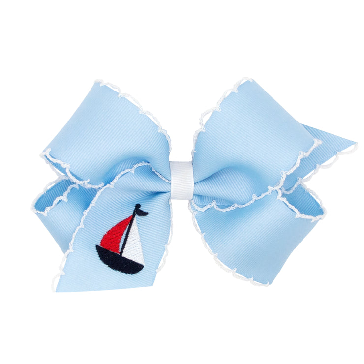 Nautical Sailboat Embroidered Moonstitch Bow
