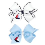 Nautical Sailboat Embroidered Moonstitch Bow
