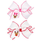 Reindeer Embroidered White Moonstitch Bow