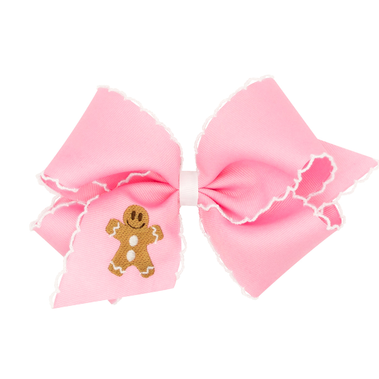 Gingerbread Cookie Pink Embroidered Moonstitch Bow