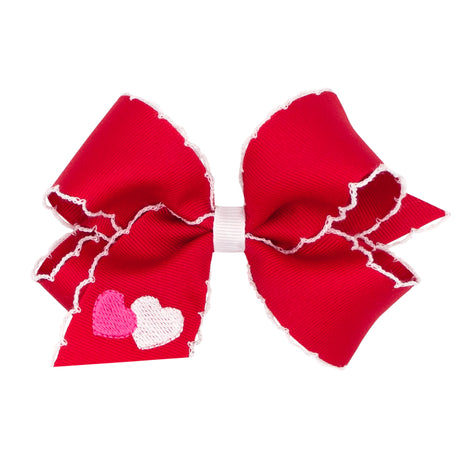 Embroidered Double Heart Moonstitch Bow