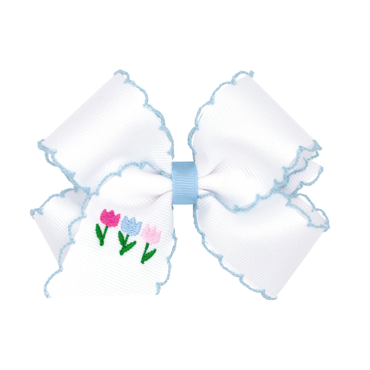 Embroidered Tulip Flowers Moonstitch Bow