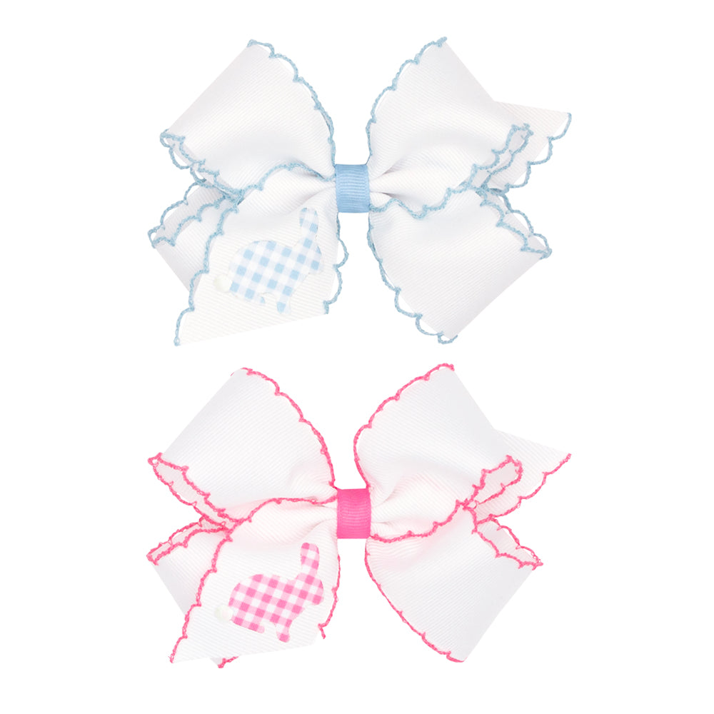 Embroidered Gingham Bunny Moonstitch Bow