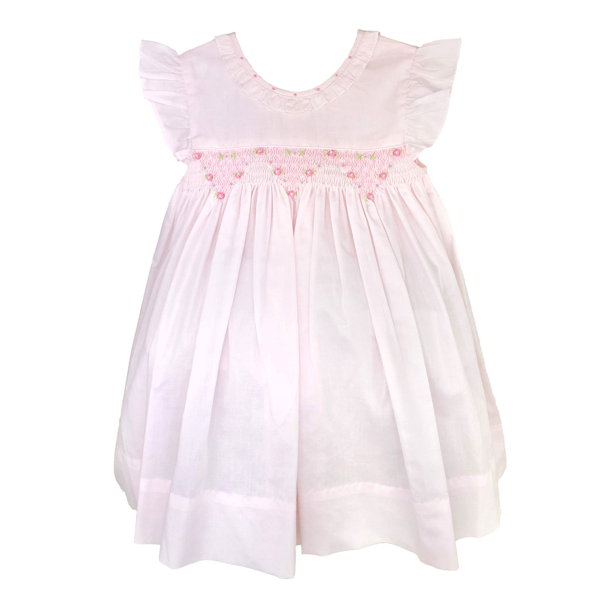 Rosebud Smocked Pink Ruffle Collared Dress