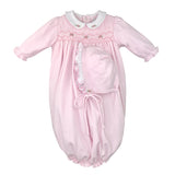 Rosebud Smocked Pink Convertible Gown and Bonnet Set