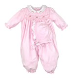 Rosebud Smocked Pink Convertible Gown and Bonnet Set