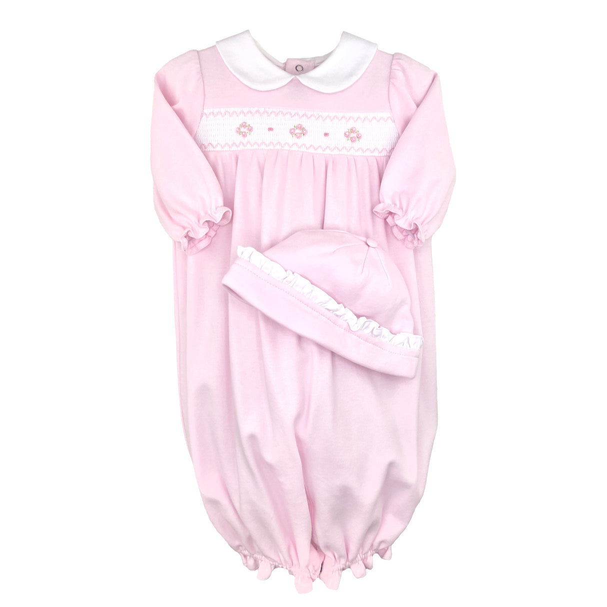 Rosebud Smocked Pink Convertible Gown and Hat Set