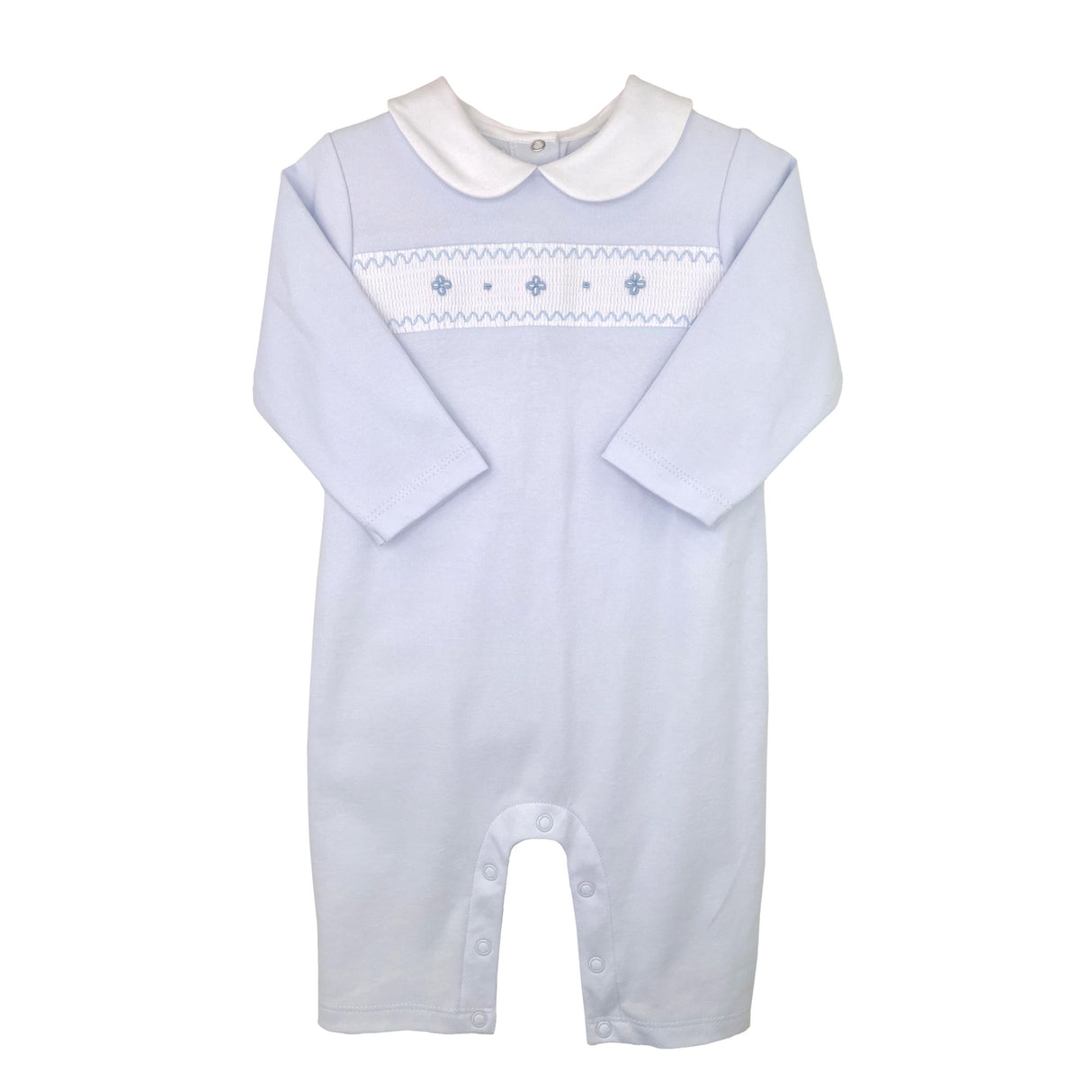 Smocked Blue Collared Knit Longall