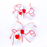Apple & Pencil Embroidered Knotted Moonstitch Bow