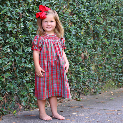 Merry and Bright Plaid Smocked Dress