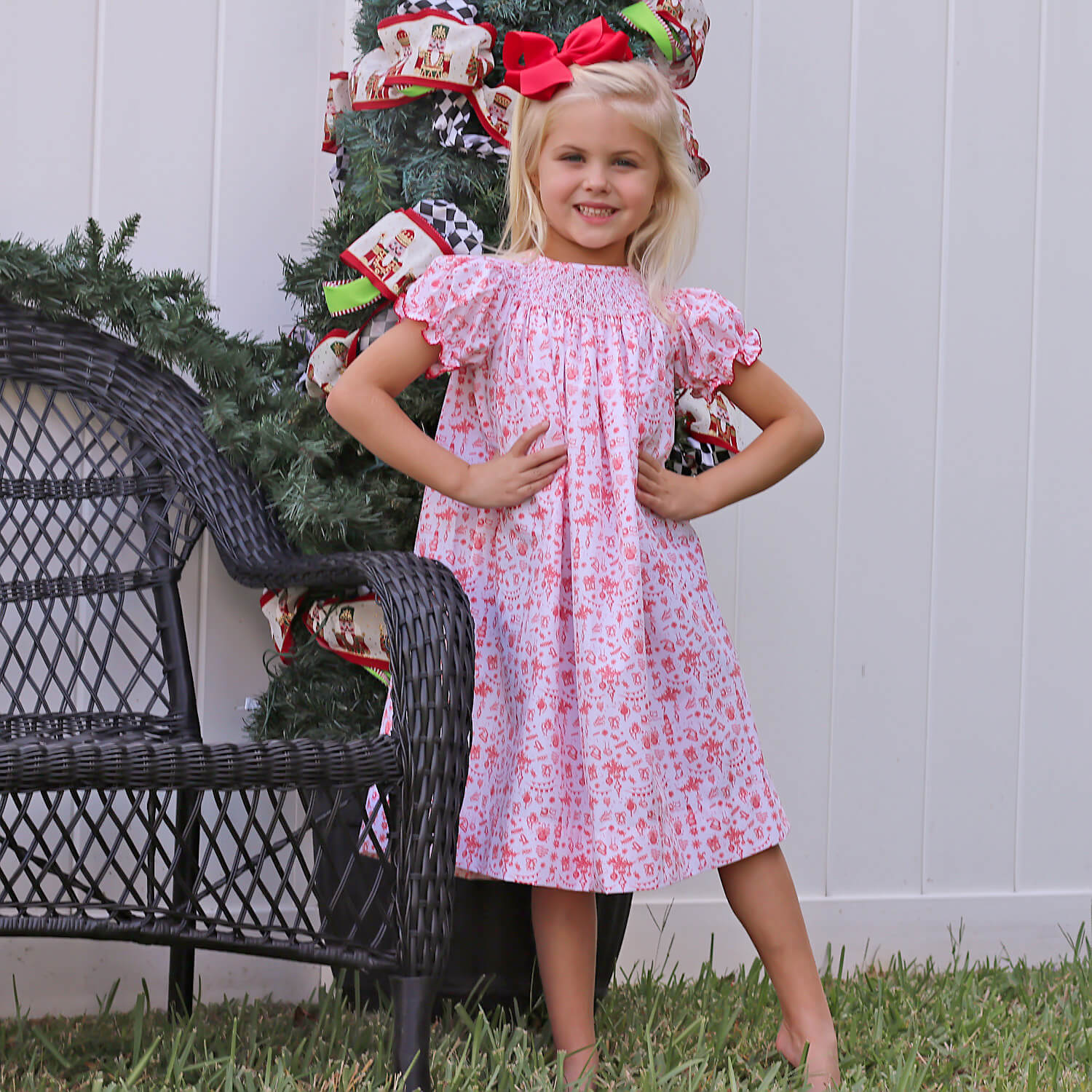 Christmas Wonderland Red Smocked Bishop Dress