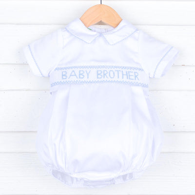 Baby Brother Smocked White Pique Bubble