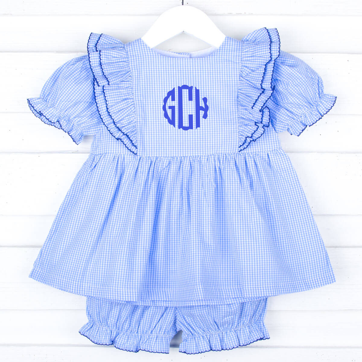 Light Blue Gingham Alice Bloomer Set