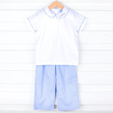 Light Blue Gingham Collared Pant Set