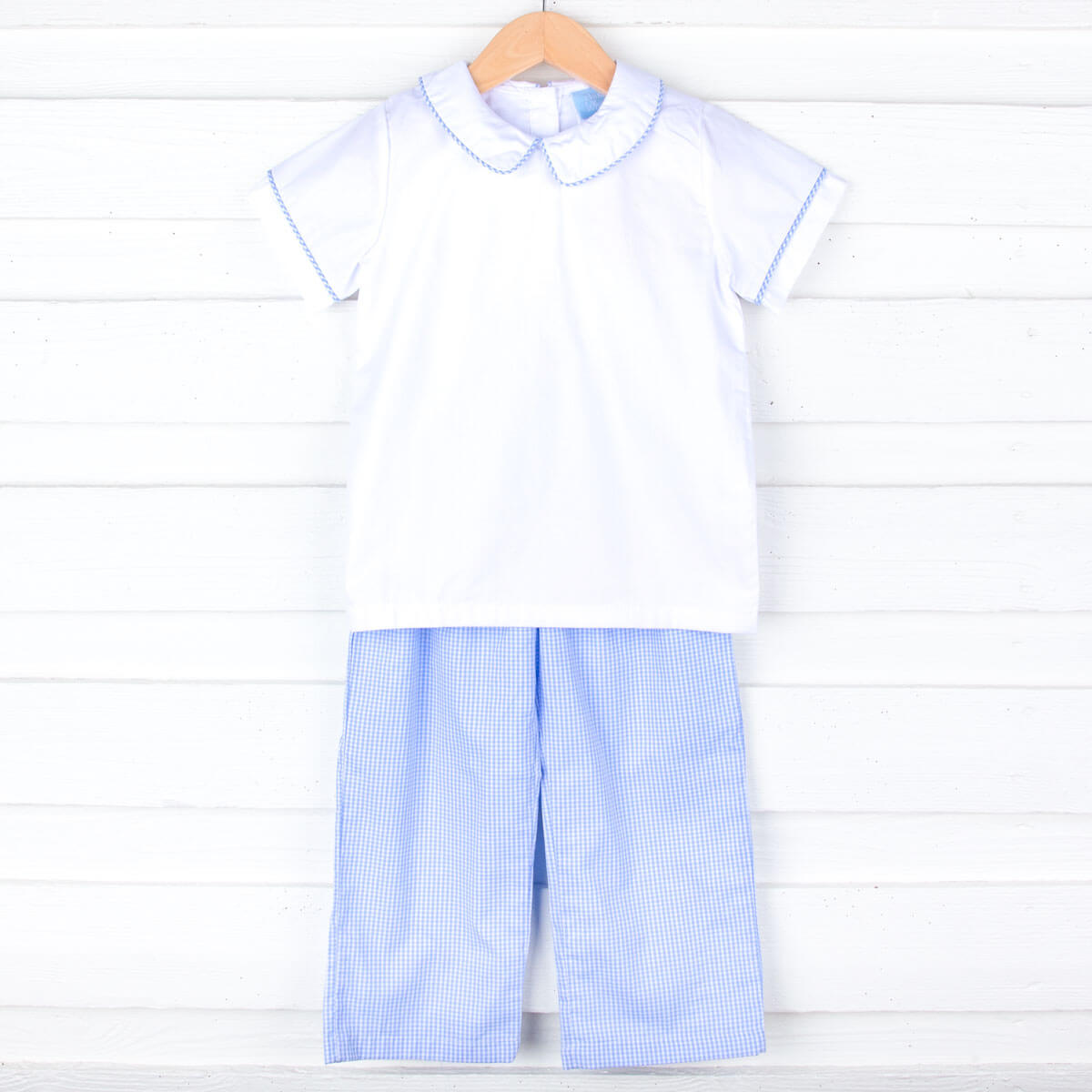 Light Blue Gingham Collared Pant Set