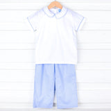 Light Blue Gingham Collared Pant Set