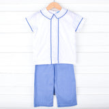 Royal Blue Gingham Collared Pant Set