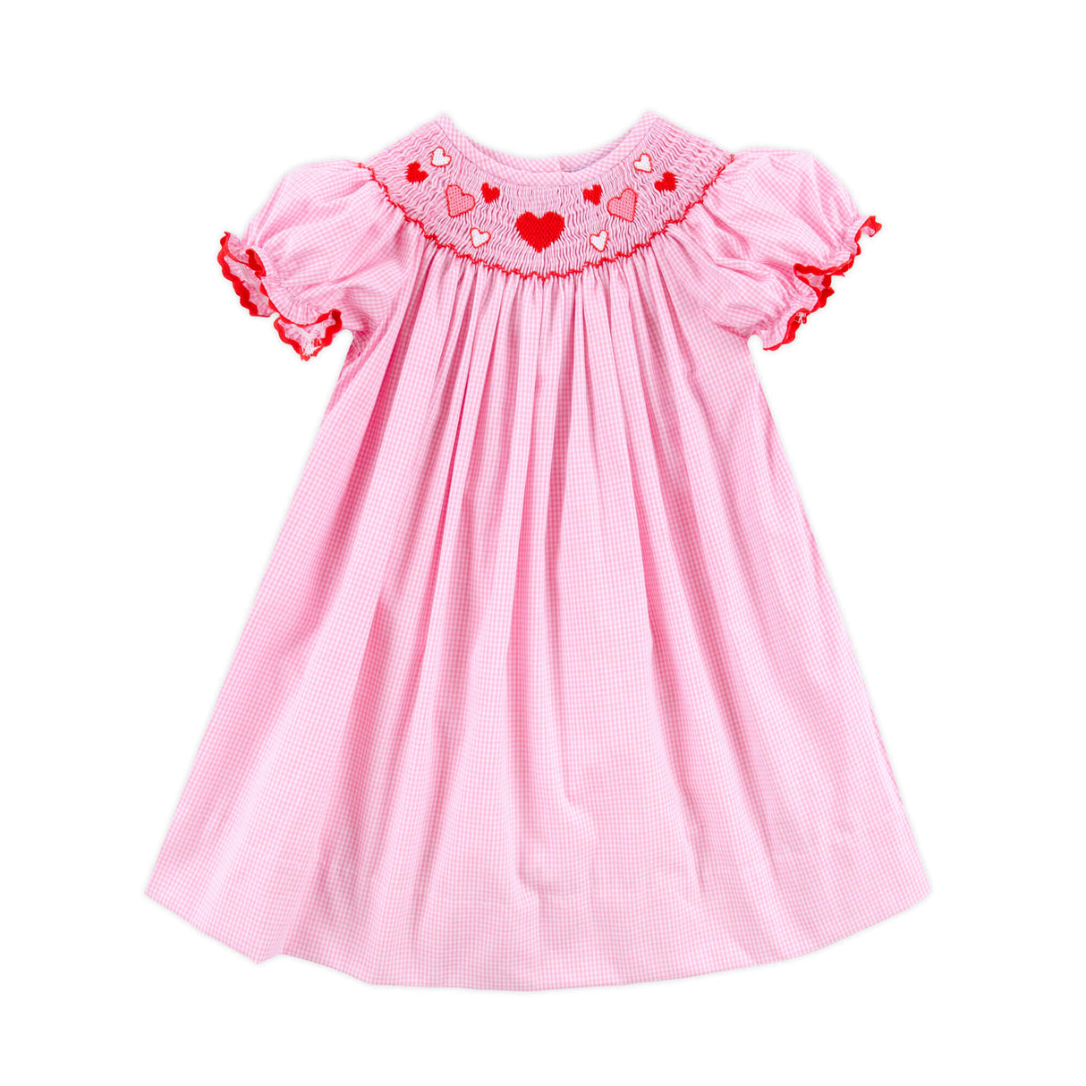 Pink and Red Hearts Smocked Bishop Dress