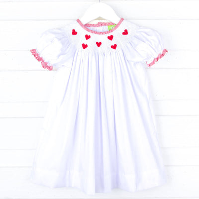 Tiny Hearts White Smocked Bishop Dress