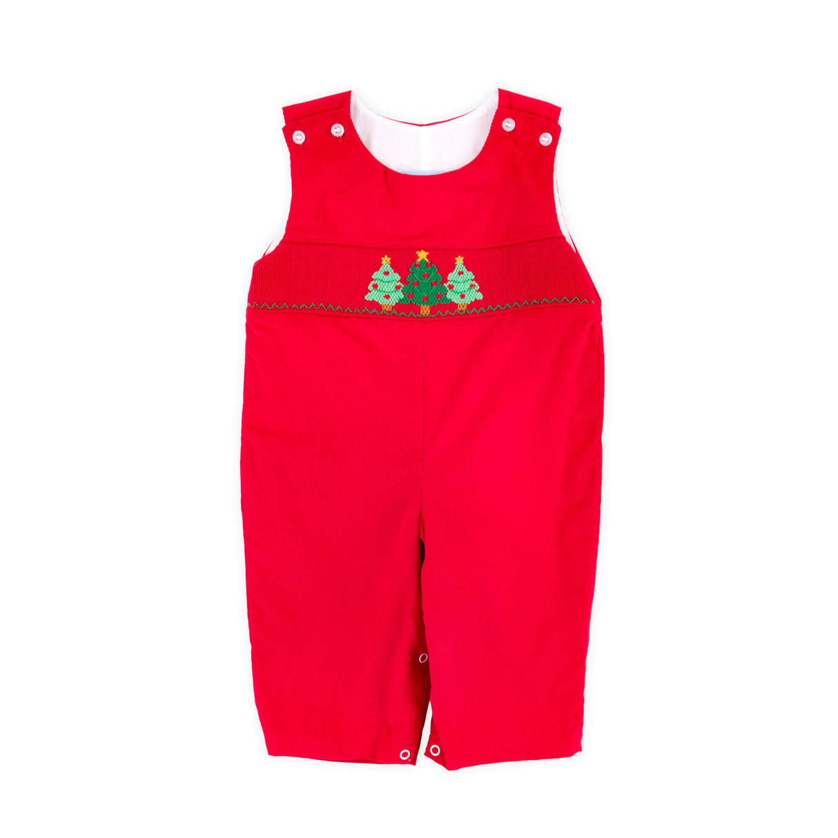 Christmas Tree Smocked Red Corduroy Longall